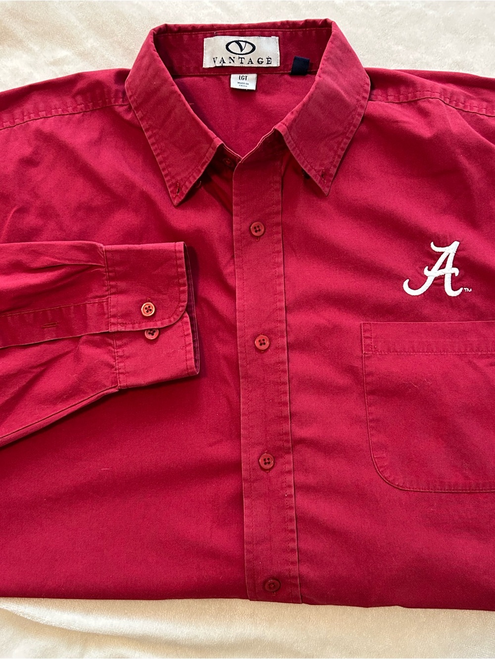 Vantage Alabama Crimson Tide Button Down Long Sleeve Shirt Crimson Cotton LGT